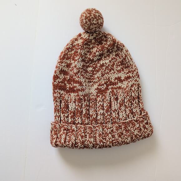 Misha and Puff 100% Merino Wool Beanie Orange & White Knit Hat Bobble - Picture 3 of 6